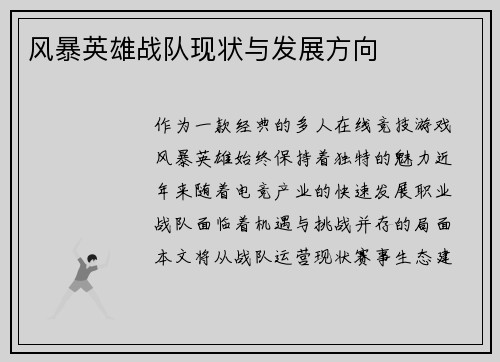 风暴英雄战队现状与发展方向