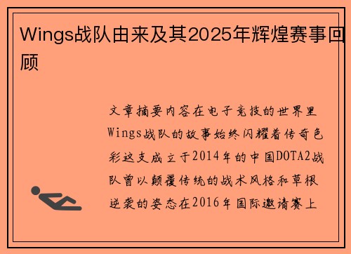 Wings战队由来及其2025年辉煌赛事回顾