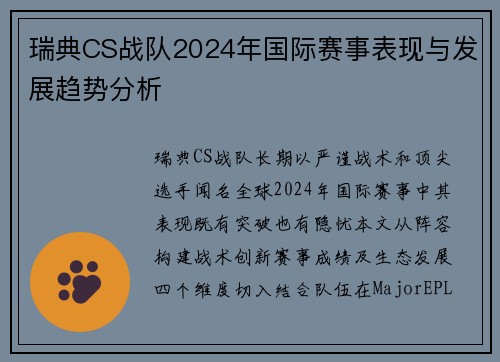 瑞典CS战队2024年国际赛事表现与发展趋势分析